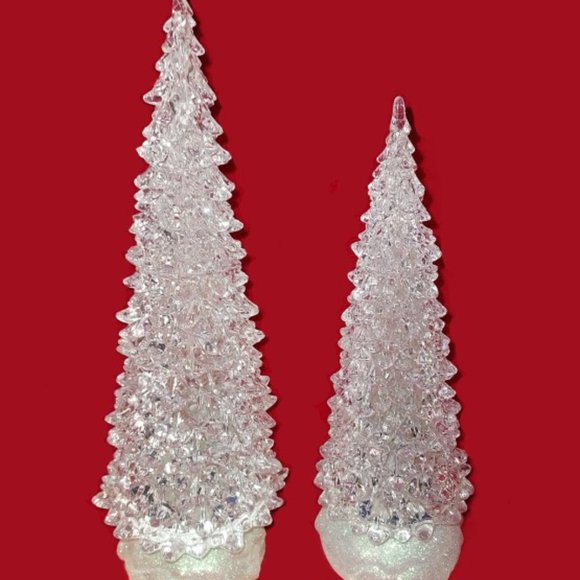 Vintage Cracker Barrel 12.5" and 10.5" Clear Acrylic Light Up Christmas Trees - Picture 7 of 10